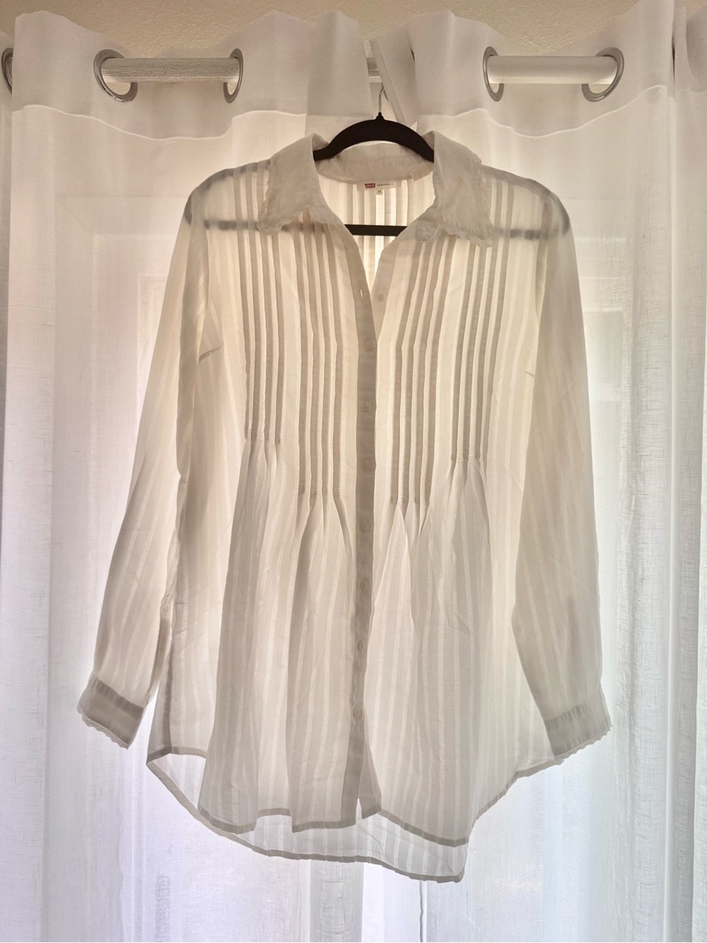 Lightweight White Pintuck Button-Front Women's Top